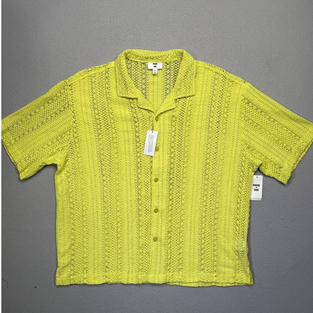 Mode of One Men's Crochet Relaxed  Camp Shirt Harvest Pear XL $50